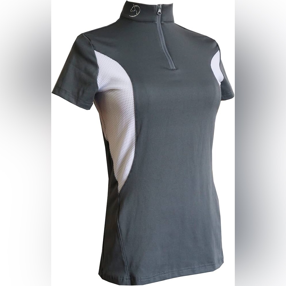 HR Farm English Riding Top Gray and White Women's Active Top Small